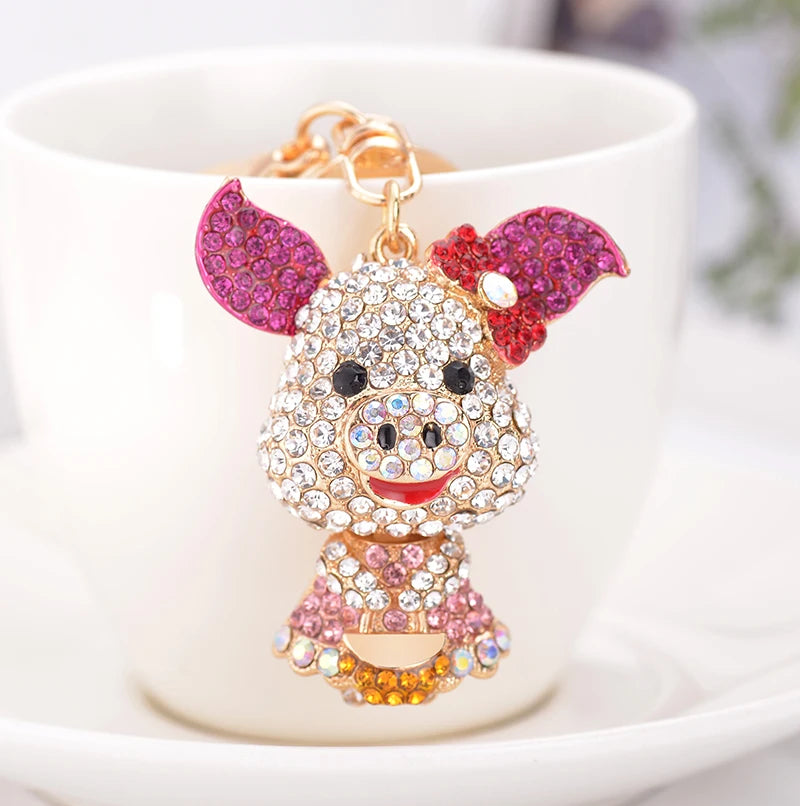 EASYA Cute Pig Shape Keychain Bag Key Ring Kawaii Anime Vintage Metal Crystal High-end Luxury Ladies Charm Jewelry gifts friends