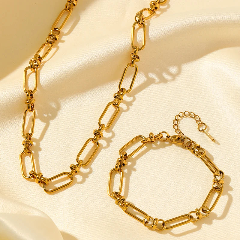 EILIECK 316L Stainless Steel Gold Color Chain Statement Necklace Bracelet For Women Charm Simple Jewelry Bijoux Jewelry Set Gift