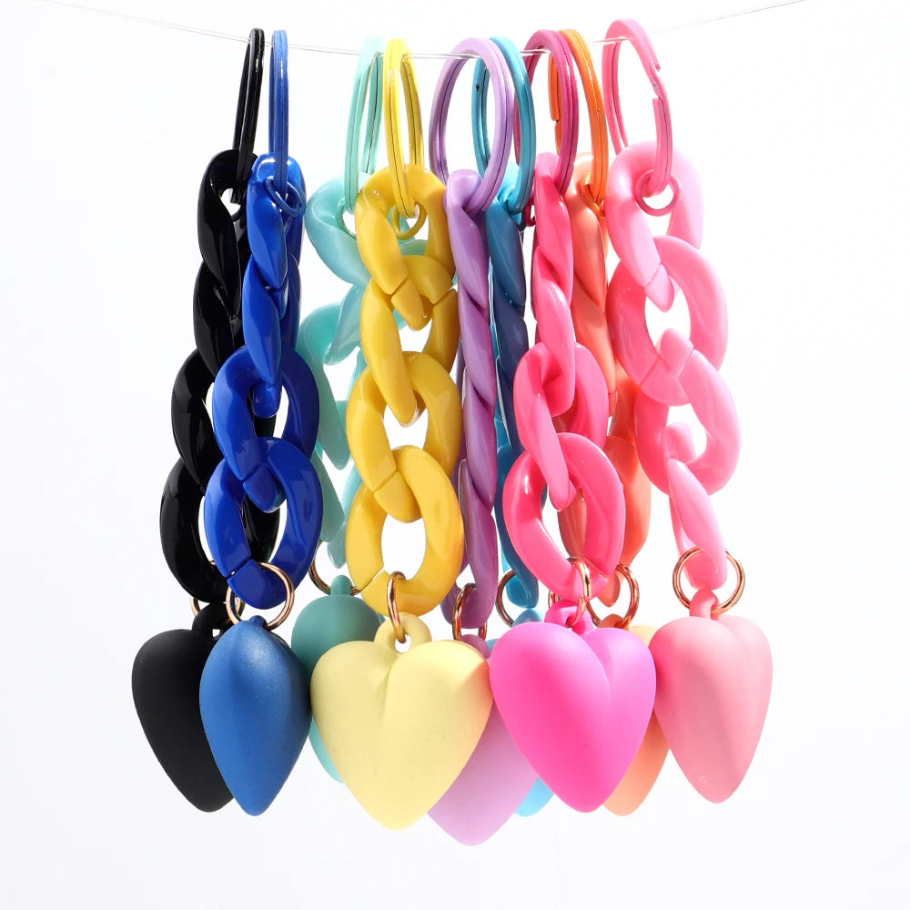 Handmade Heart Keychain Acrylic Plastic Link Chain Key Ring For Women Handbag Pendant Accessorie Car Keys Jewelry Gifts