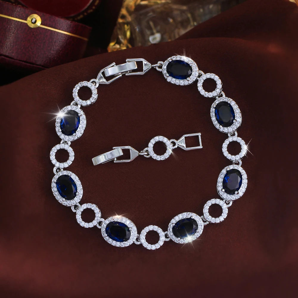 ThreeGraces Elegant Shiny White Oval Zirconia Bridal Wedding Party Geometric Ellipse Link Chain Bracelet Jewelry for Women BR471