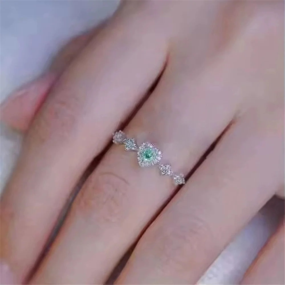 Cute Female White Green Zircon Stone Silver Color Wedding Jewelry Promise Love Heart Engagement Rings For Women