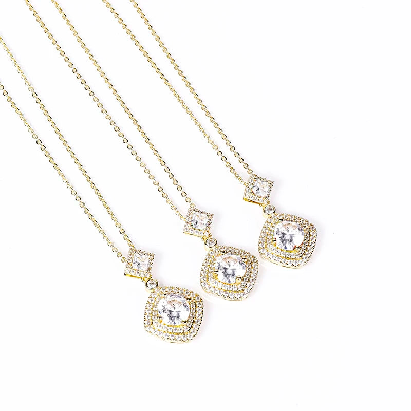 OXTAO Exquisite Moissanite Pendant Necklaces 6.5mm  D VVS1 for Women Elegant Geometric Motif Necklace Jewelry 14K Gold Filled