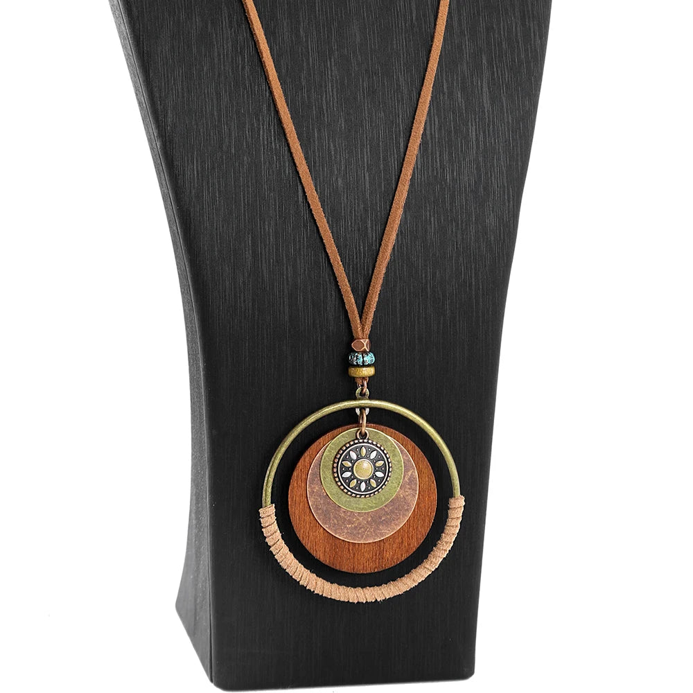 1 Pcs Women's Retro Boho Pendant Necklace Statement Large Circle Multi-layer Sweater Chain Daily Wear Commuting Party All-match