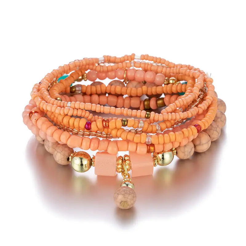 Bohemia Colorful Rice Beads Bracelet Set For Women Summer Handmade Beaded Chain Bangle Female Boho Ethnic Jewelry Gift