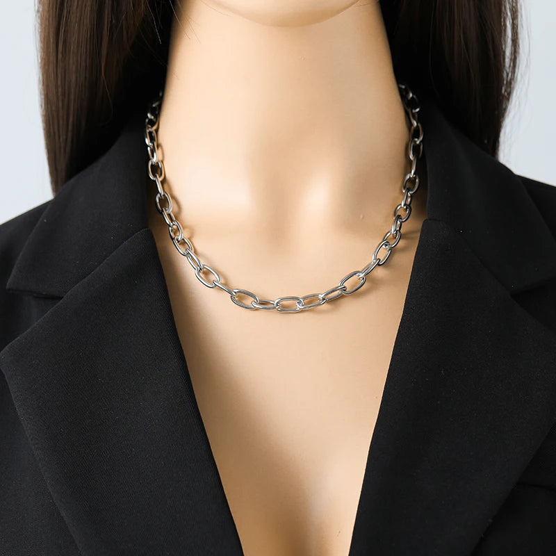 EILIECK 316L Stainless Steel High Quality Chain Collar Necklace For Women Silver Color Neck Chain Trendy Fashion Jewelry Bijoux
