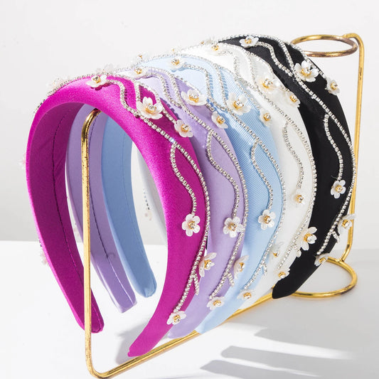 Korean Style Trendy Irregular Chain Diamond Inlaid Three-Dimensional Flower Wide Edge Hair Accessory, Niche Design Headwear