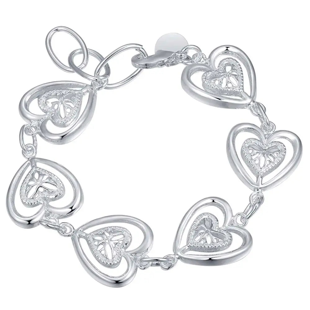 NEW 925 Sterling Silver Bracelets Heart For Women Exquisite Student Girlfriend Jewelry Accessories Wedding Mother's Day Gift