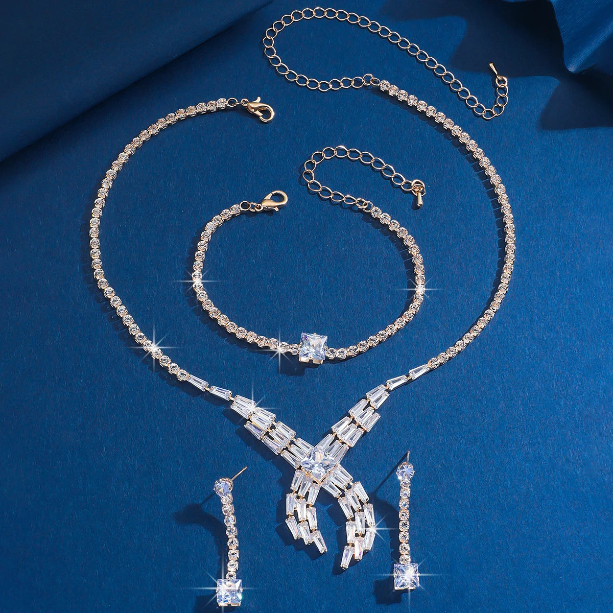 Red Carpet Aura Ladder Square Diamond Cross Knot Set Exaggerated Eye-Catching Three Piece Set Stage Runway Accessories