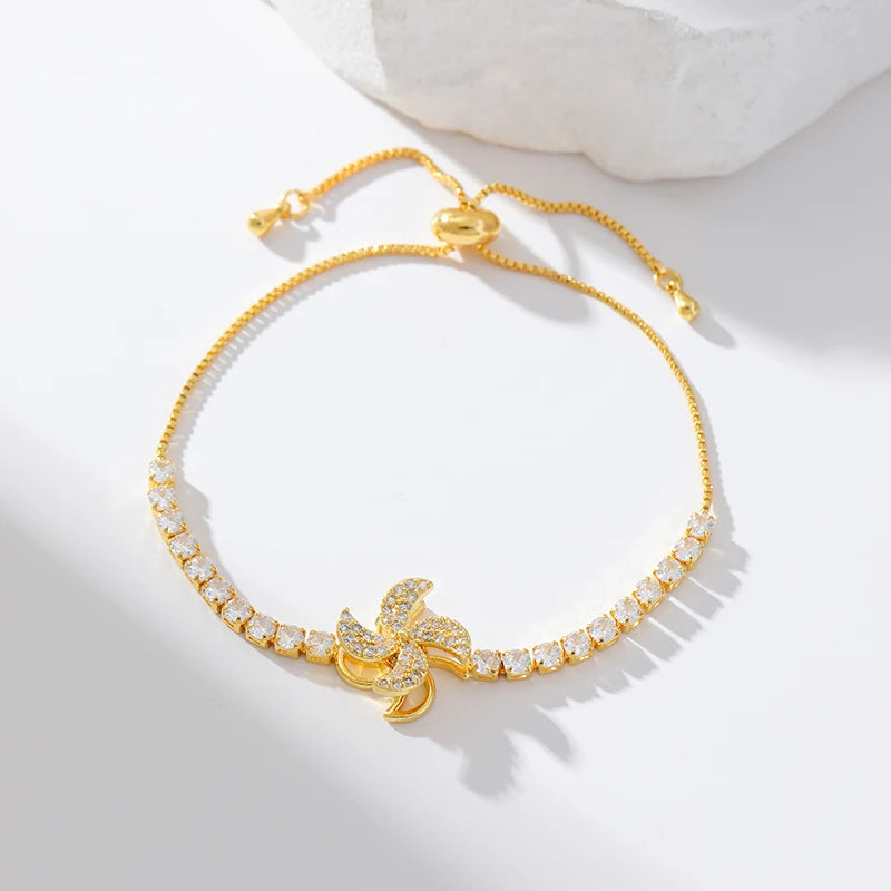EILIECK New Fashion Stainless Steel Rotating Green Clover Zircon Necklace Bracelet Set For Women Trendy Waterproof Jewelry Gift