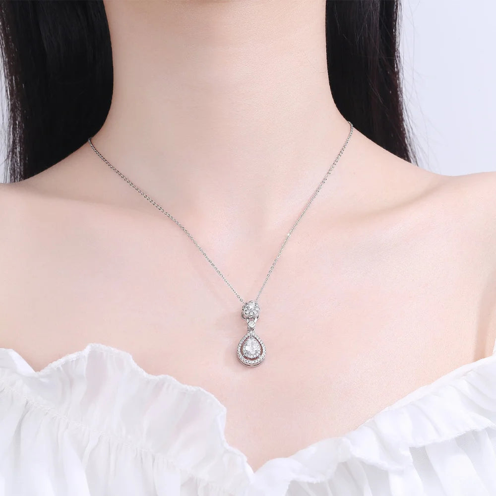 925 Sterling Silver Necklace Clavicle Chain Sparkling Zircon Teardrop Women's Pendant Necklace Birthday Party Gift Jewelry Gift