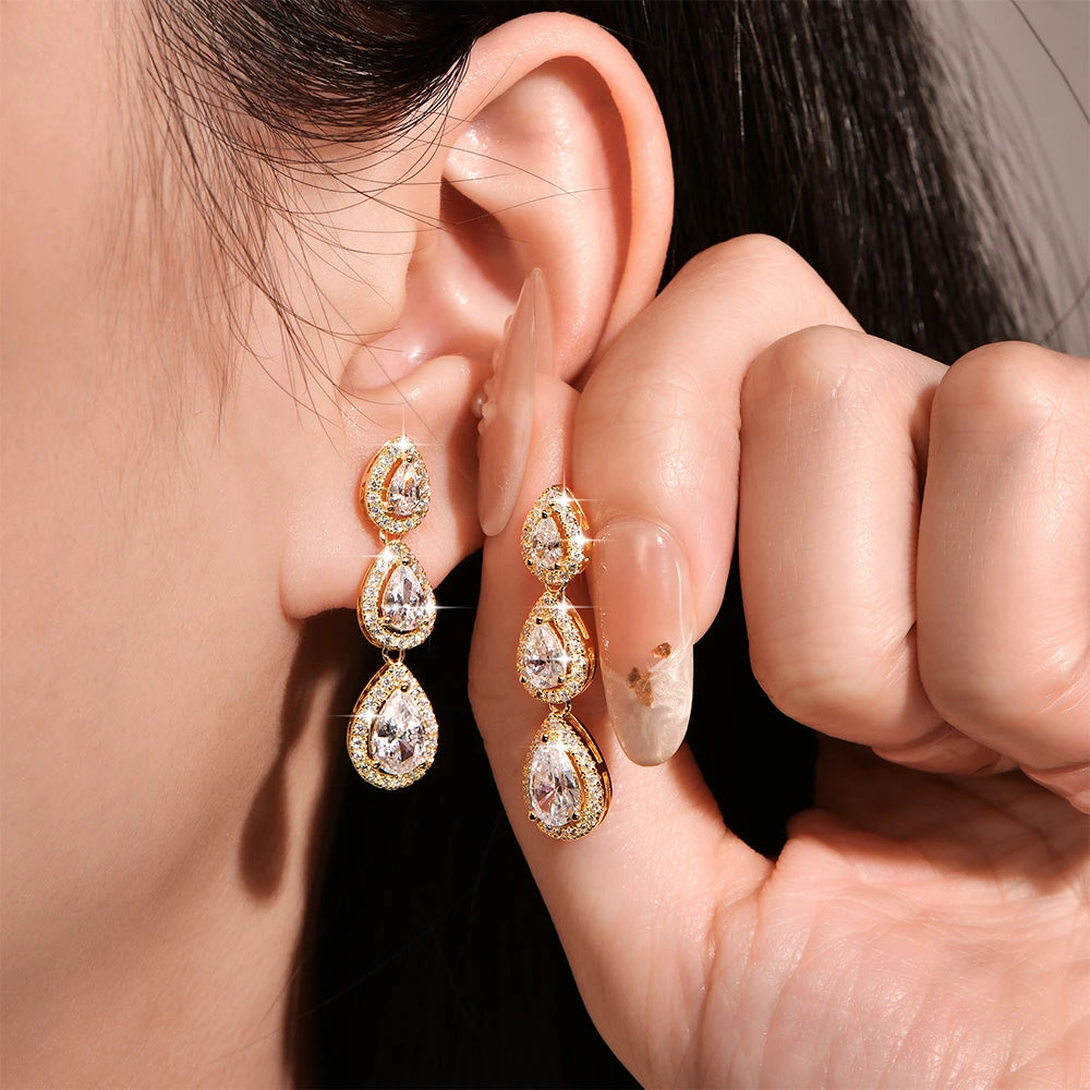 OXTAO Pear Cut D Moissanite&CZ Dangle Drop Earrings with Certified for Women Waterdrop Tassel Earrings Jewelry 14K Gold Filled