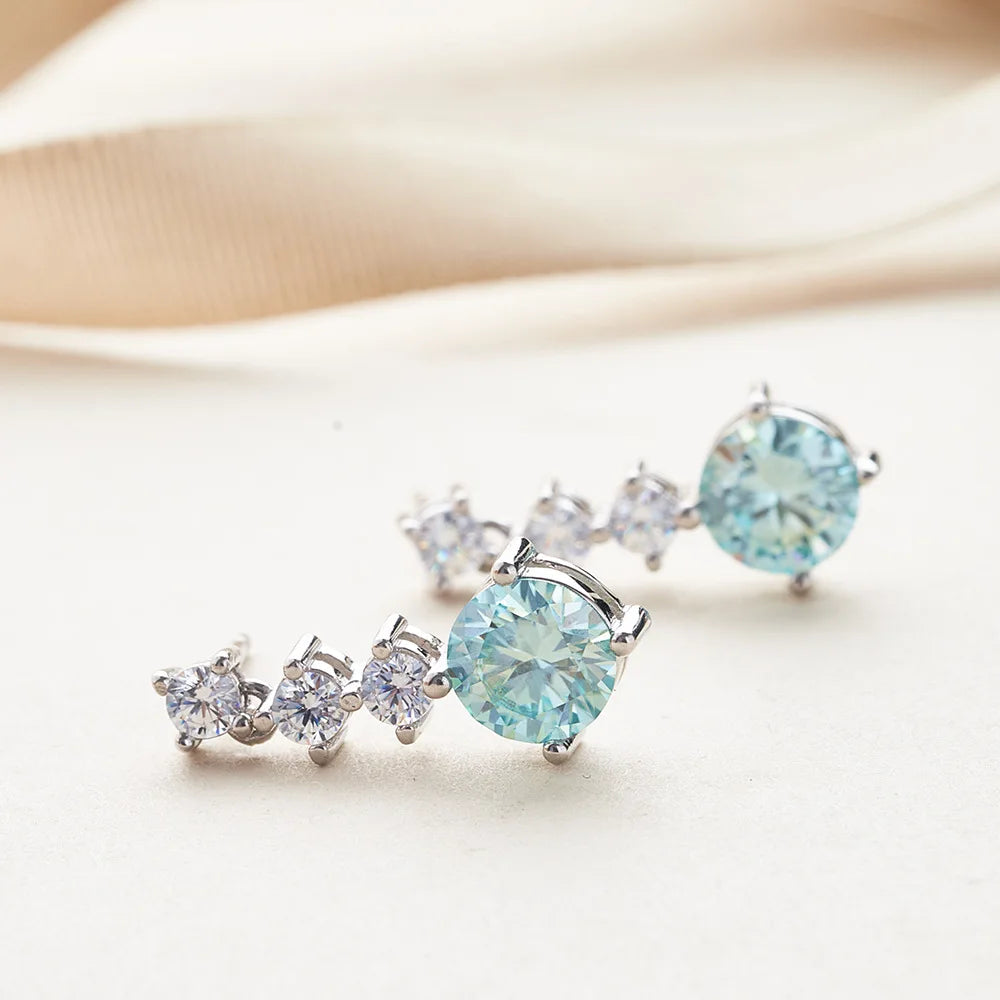 Luxury 925 Sterling Silver Full Lab Moissanite Drop Earrings Total 2.6 Carat Blue Green Color Women Moissanite Earring Jewelry