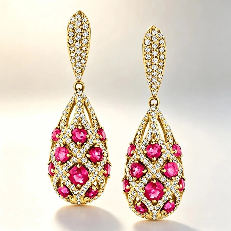 Elegant Hollow Teardrop Drop Earrings Gold Color Earring Sparkling Cubic Zirconia Earring Bridal Statement Jewelry Wedding Party