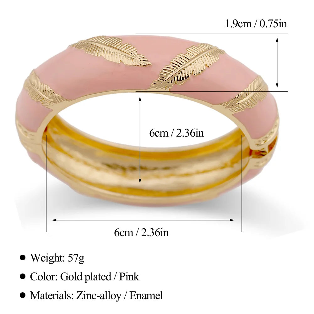 KMVEXO Sweet Pink Enamel Metal Spring Bangles For Women Exaggerated Geometric Wide Cuff Bracelets Girl's Aesthetic Jewelry