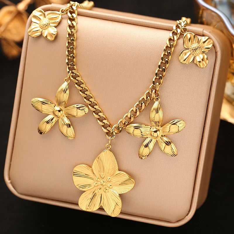EILIECK 316L Stainless Steel Metal Gold Color Sun Moon Pendant Necklace Lady New Trendy Neck Chain Waterproof Jewelry Party Gift