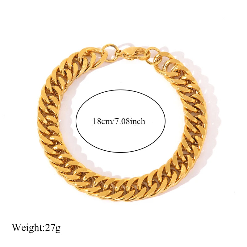 EILIECK 316L Stainless Steel Gold Color Thick Chain Bracelet For Women Men New Trendy Waterproof Wrist Chain Jewelry Gift Party