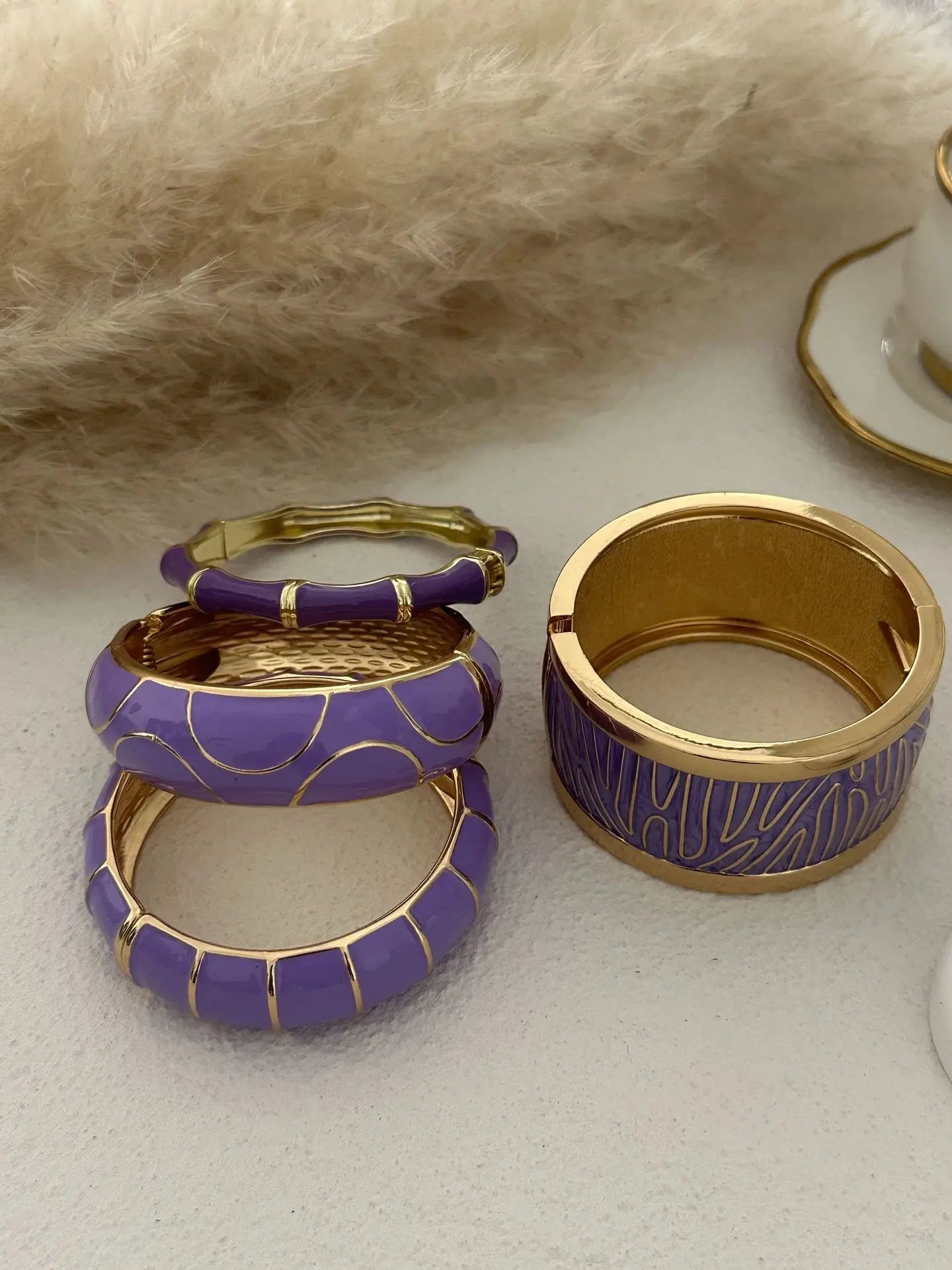 KMVEXO Irregular Purple Color Dripping Oil Zinc Alloy Enamel Bangles Geometric Wide Cuff Spring Bracelets For Women Jewelry ﻿
