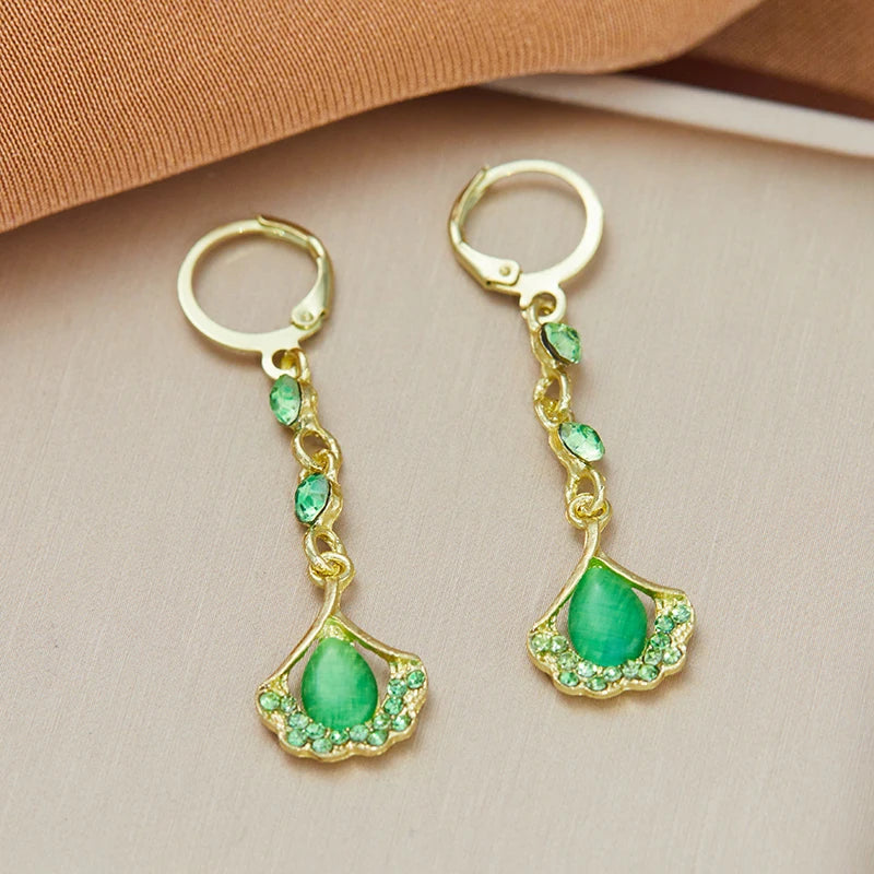 Exquisite Green Rhinestone Opal Tassel Earrings for Women Fashion Beautiful Daily Accessories Party Jewelry Gifts for Girlfriend