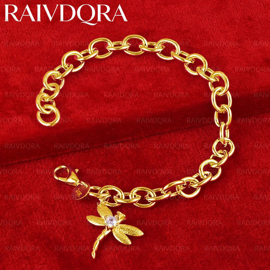 18K Gold Plated Dragonfly Pendant Chain Bracelet For Women Fashion Jewelry Lively Fine Party Accessories Holiday Gift