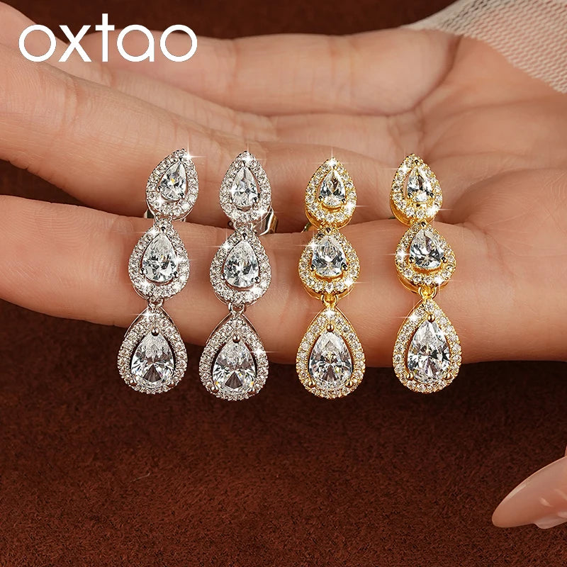 OXTAO Pear Cut D Moissanite&CZ Dangle Drop Earrings with Certified for Women Waterdrop Tassel Earrings Jewelry 14K Gold Filled