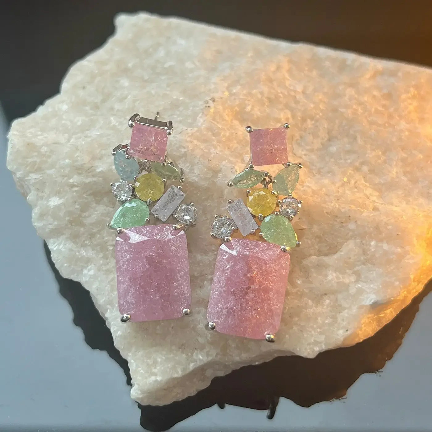 S925 Sterling Silver Colorful Ice Flower Zircon French Drop Earrings Geometric Fashion Jewelry for Women Girls Daily Wear Gift