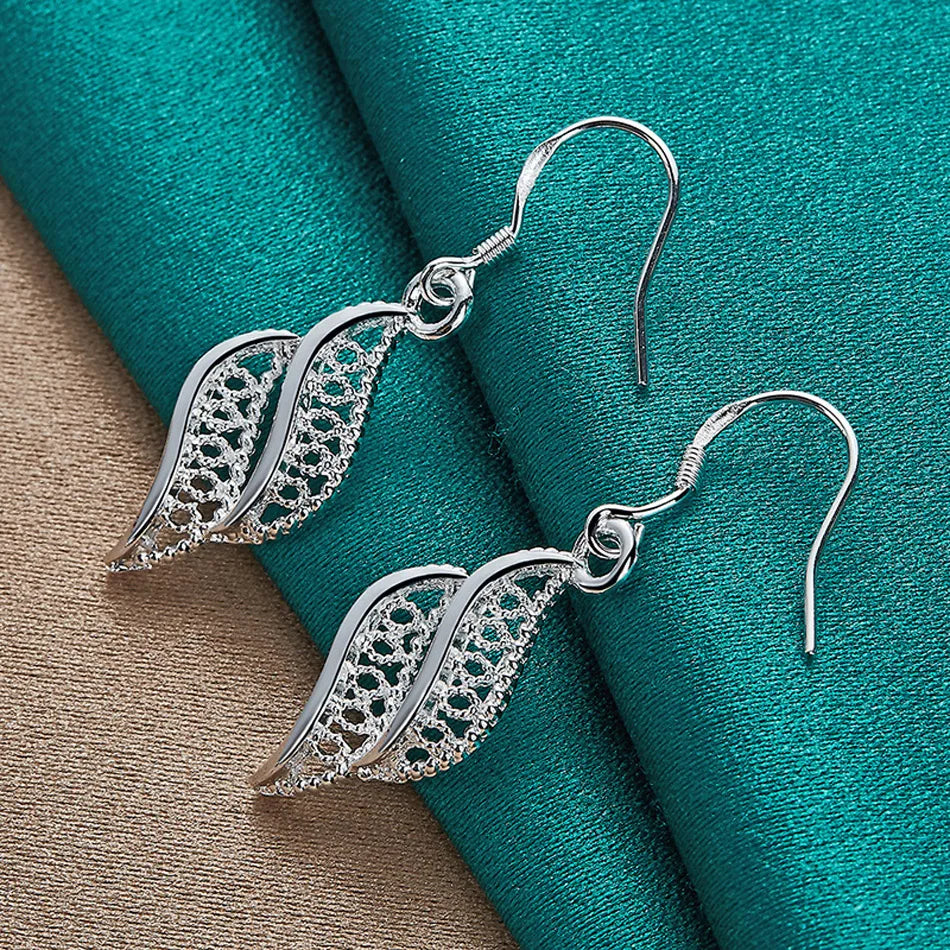 URMYLADY 925 Sterling Silver Leaf Earrings For Women Wedding Party Fashion Charm Jewelry