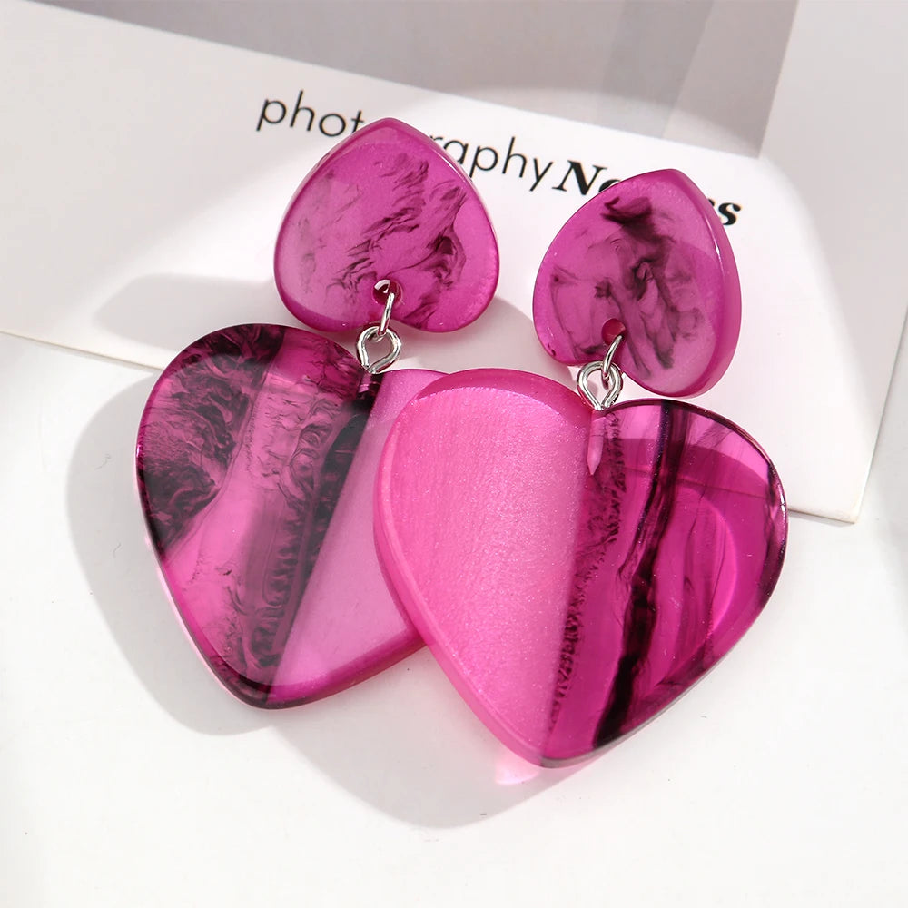 Fashion Colorful Large Heart Geometric Drop Earrings for Women New Acrylic Love Heart Dangle Earring Party Jewelry Gift
