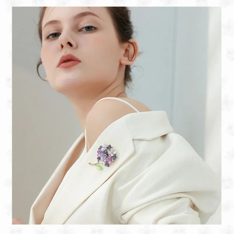 Ajojewel Purple Red Hydrangea Flower Brooch Pin For Women Plant Jewelry Wholesale Beauty Gifts