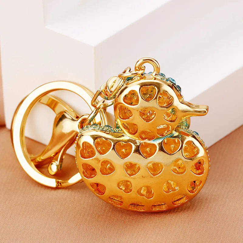 Creative rhinestone cute big yellow duck car keychain women's bag pendant metal key chain ring festival gift wholesale