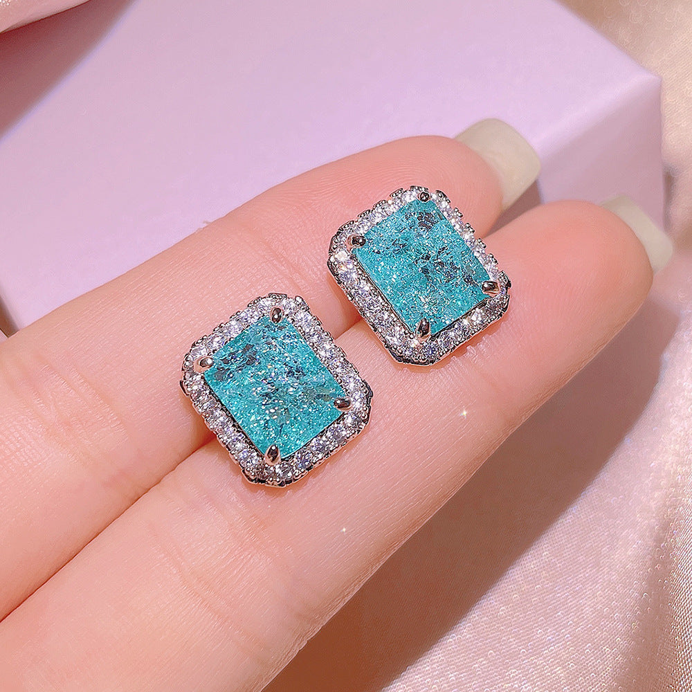 Haute Couture New Square Paraiba Ring Earring Necklace Three-piece Suit Women's Cocktail Party Gift Direct Sale