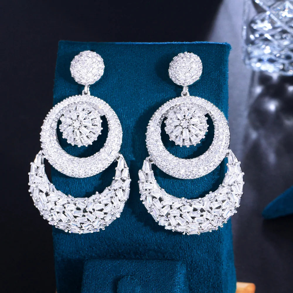 ThreeGraces Luxury Shiny Cubic Zirconia Long Big Chunky Bridal Wedding Statement Earrings for Women Fashion Party Jewelry E1122