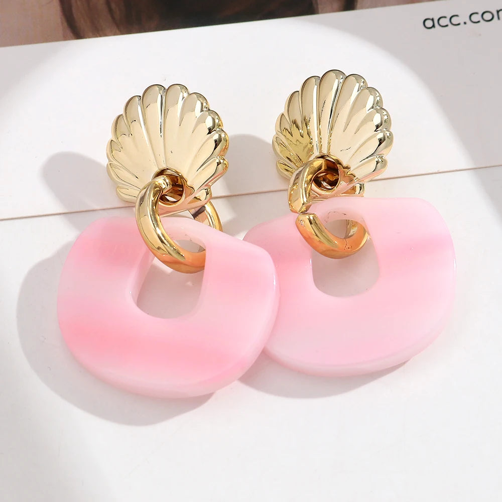 Fashion Acrylic Shell Geometric Drop Earrings for Women Gradual Color Irregular Pendant Earring Party Jewelry Gifts