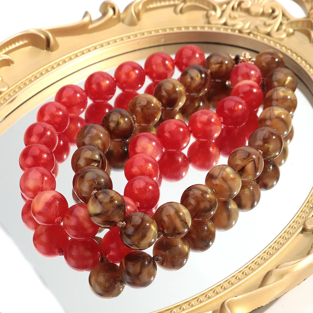 Trendy Multicolor Big Round Beads Choker Necklace for Women Acrylic Geometric Beaded Handmade Knot Necklaces Jewelry Gifts