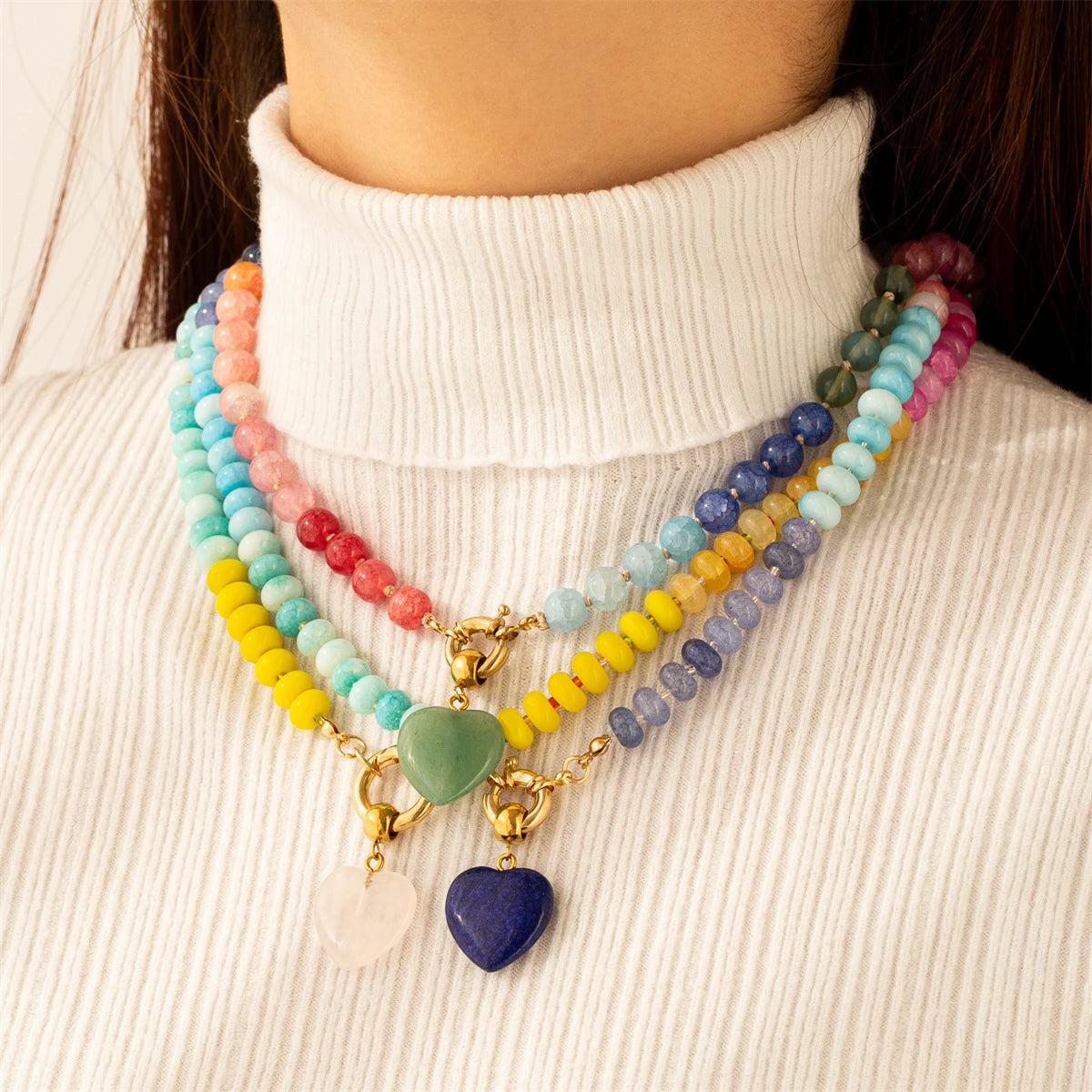 2026 Fashionable Trendy Summer Colorful Heart Beaded Necklace Colorful Beaded Necklace Back-to-School Season Gift