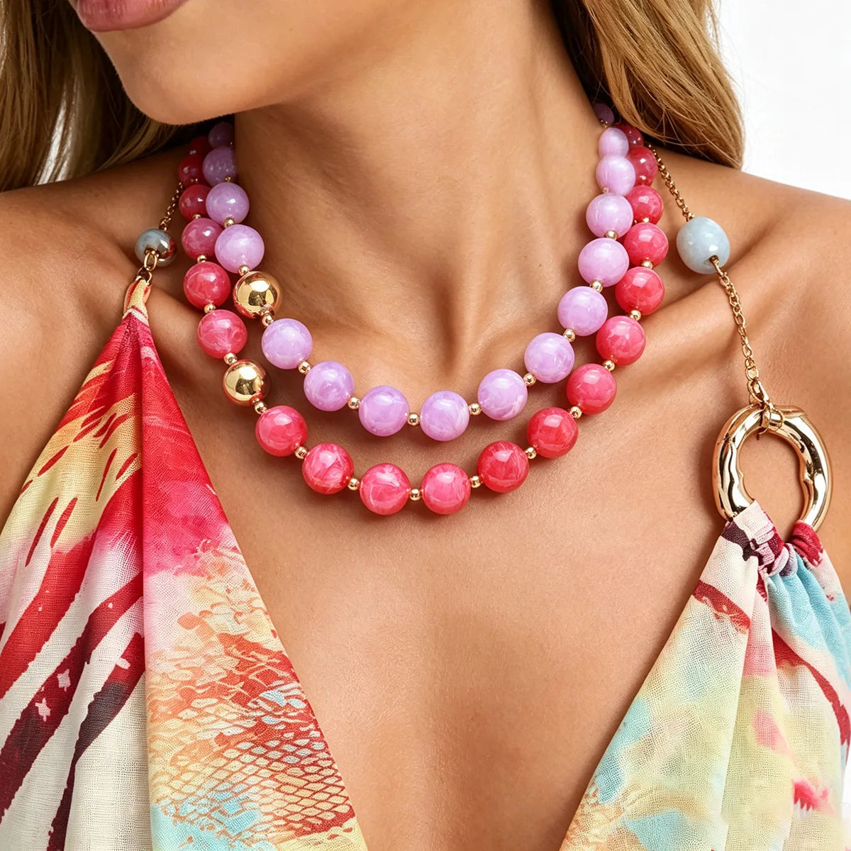KMVEXO Fashion Colorful Round Resin Beaded Chokers Necklace for Women Smudging Acrylic Necklaces Neck Chain Daily Party Jewelry