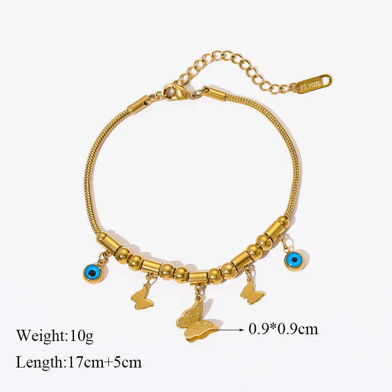 EILIECK 316L Stainless Steel Water Drop Zircon Butterfly Hexagram Charm Bracelet For Women Trend Fashion Gold Color Jewelry Gift