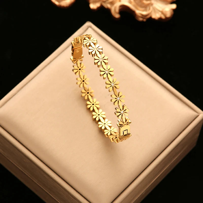 EILIECK 316L Stainless Steel Gold Color Twisted Bangles For Women New Trendy Adjustable Bracelet Waterproof Jewelry Gift Party