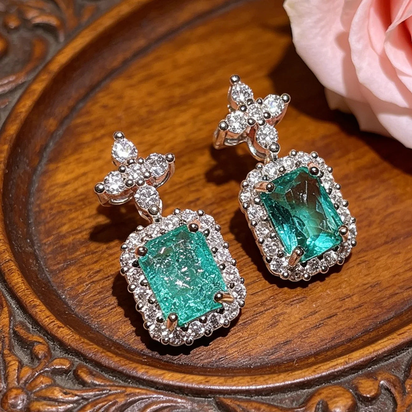 925 Silver Earrings for Women's Shiny Green AAAA Zircon Earrings Stylish Geometric Jewelry Party Earrings