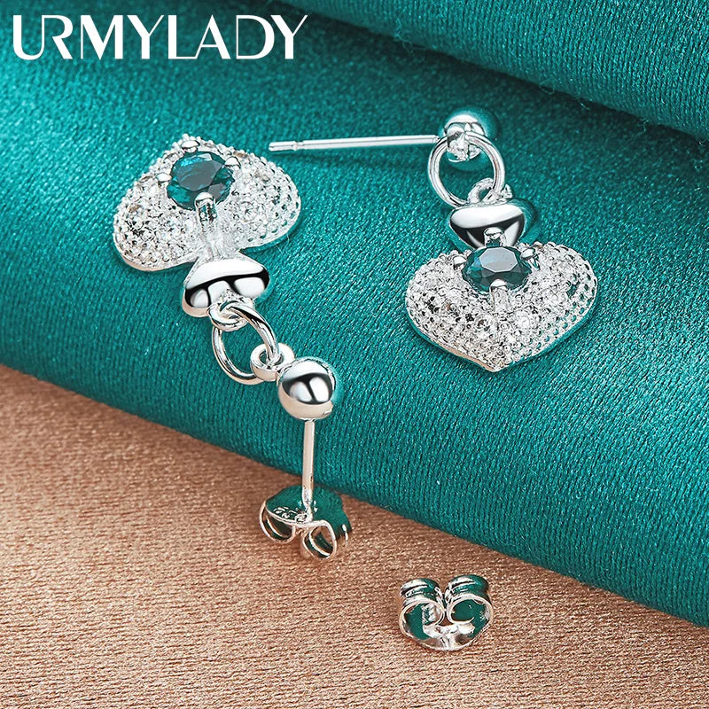 URMYLADY 925 Sterling Silver Heart Zircon Stud Earrings For Women Wedding Party Fashion Charm Jewelry