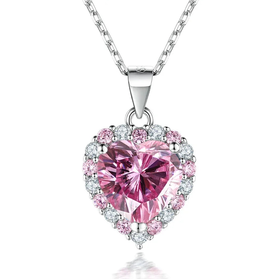 Heart Cut Pink 2CT Total Moissanite Necklace Earring Set S925 Sterling Silver GRA Certified Pass Diamond Tester Wedding Party Fine Jewelry Gift For Women