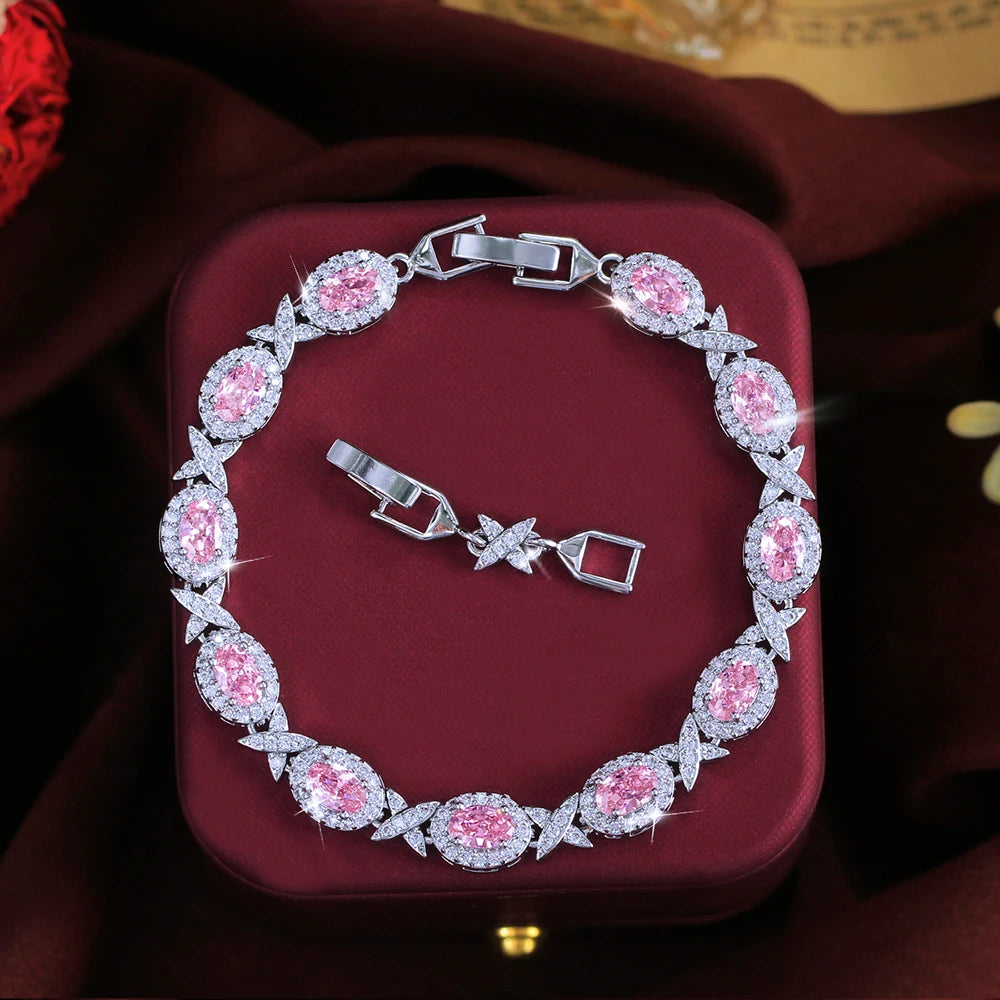ThreeGraces Vintage Sparkling Yellow Zirconia Bridal Wedding Party Geometric Oval Shape Tennis Bracelet for Women Jewelry B612