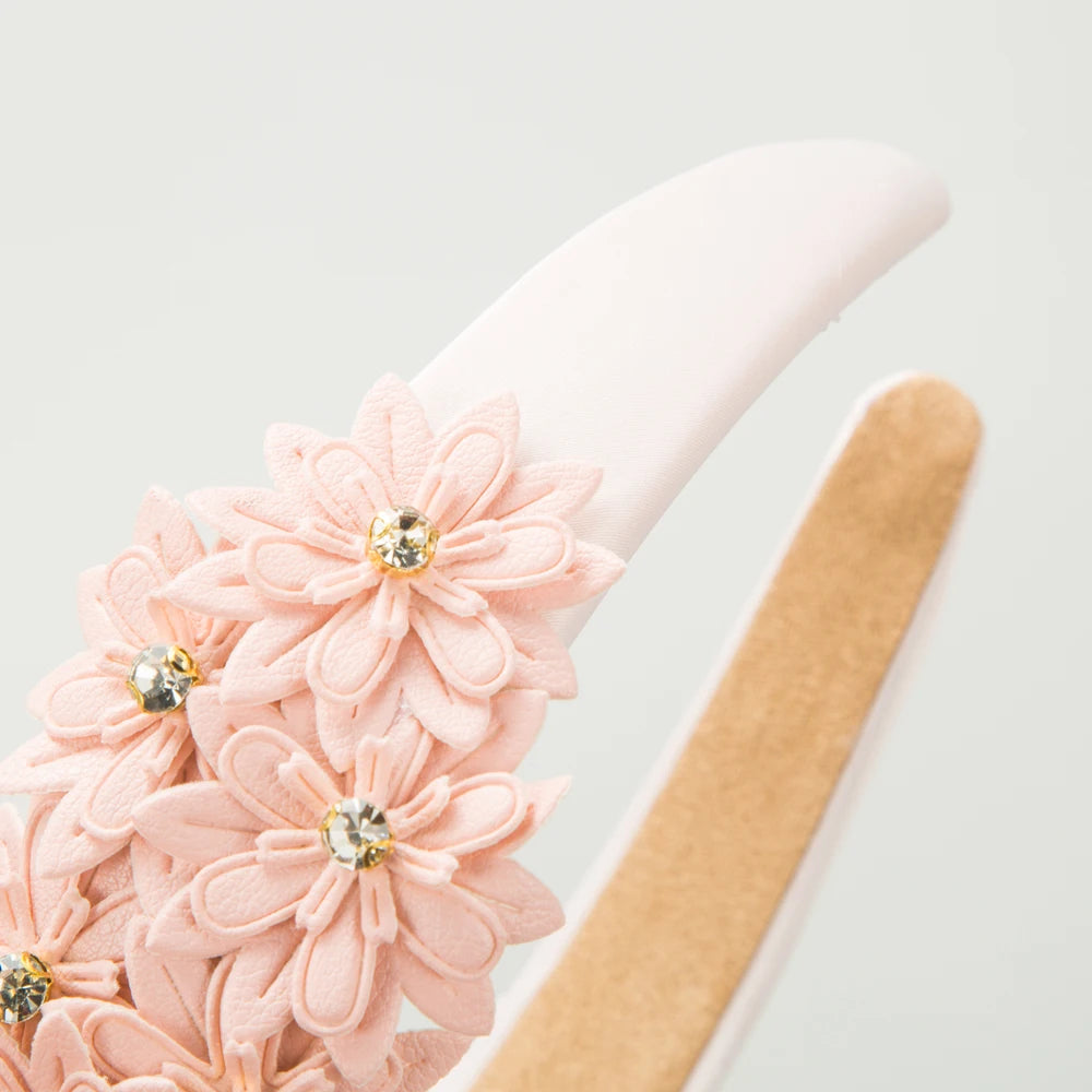 European and American New Multi-layer Leather Floral Headband Sponge High Skull Top Inlaid With Diamond Forest Style Headband