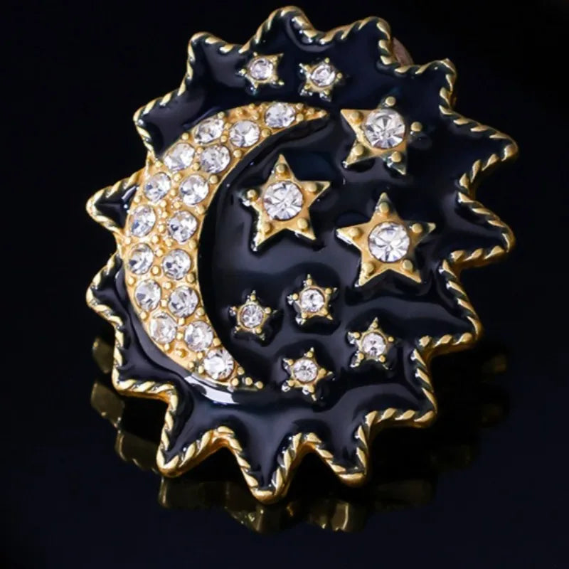 NISHIZAWA Stars Moon Earrings for Women Vintage Court Style Elegant Fashion Jewelry Rhinestones Black Aretes De Mujer