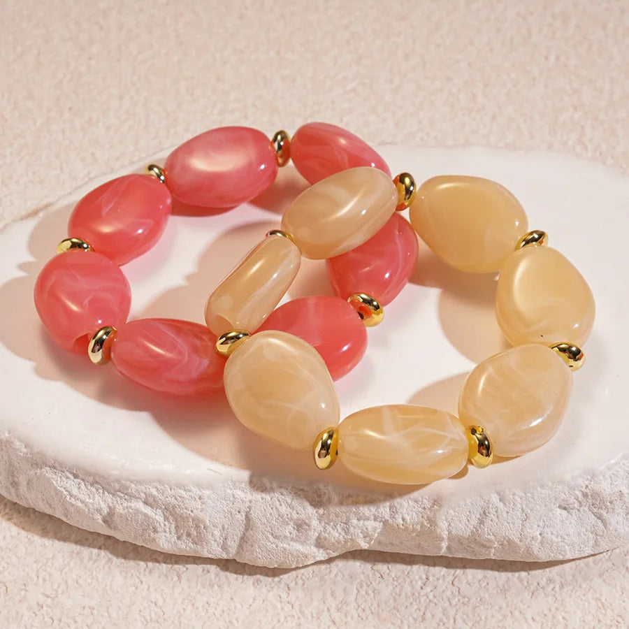 Trendy Colorful Marbled Irregular Oval Bead Elastic Bracelets Boho Resin Geometric Beaded Bangles Bracelet 2026 Fashion Jewelry