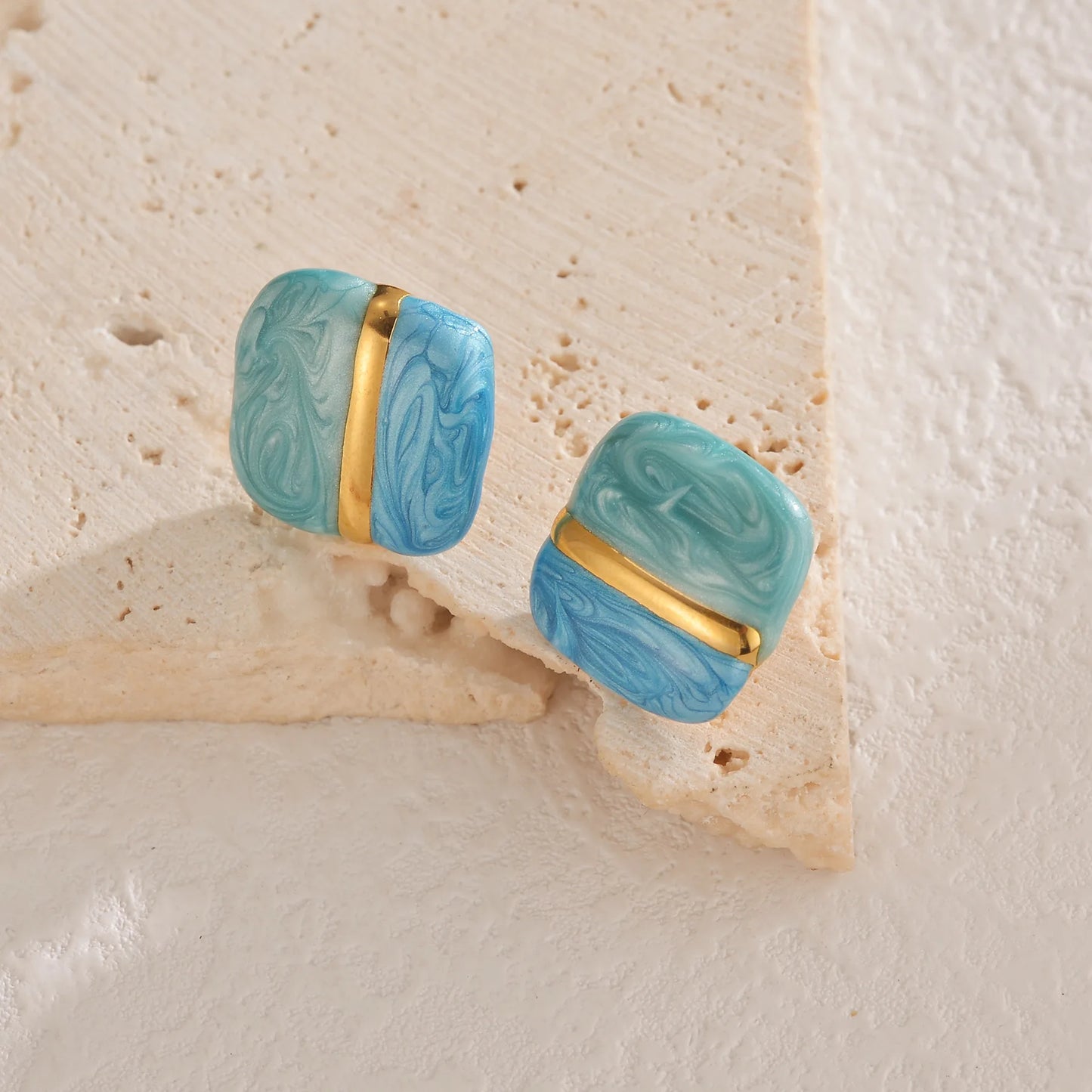 Freeteeme Trendy Color Blocking Square Earrings for Women Stainless Steel Statement Geometric Colorful Ear Stud Jewelry Gift