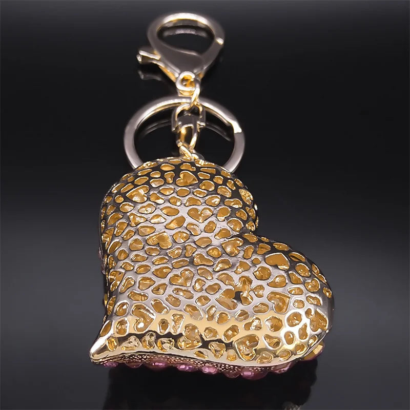 Pink Crystal Sparkling Heart Key chain for Women Exquisite Sweet Alloy Rhinestone Keyring Car Bag Accessories Jewelry K9233S05