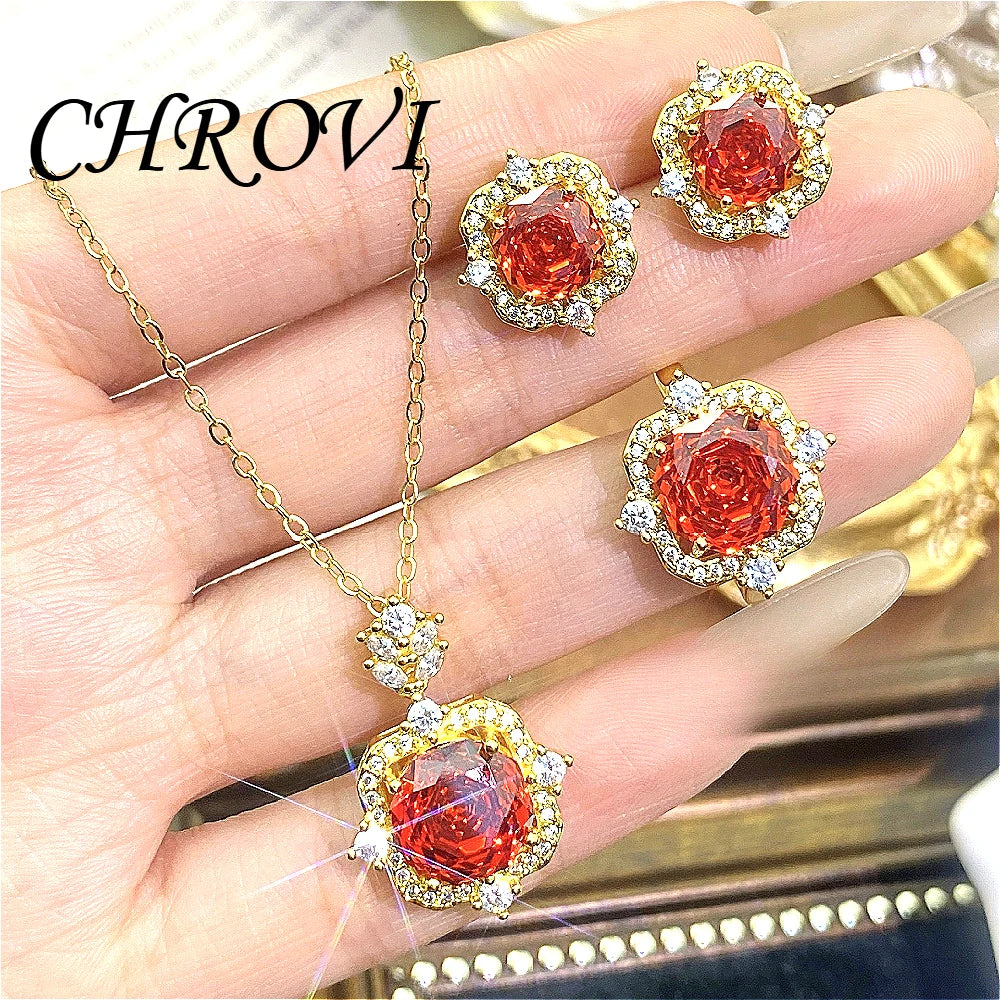 New 925 pure silver millennium rose gold necklace pendant stud earrings and colorful ring set