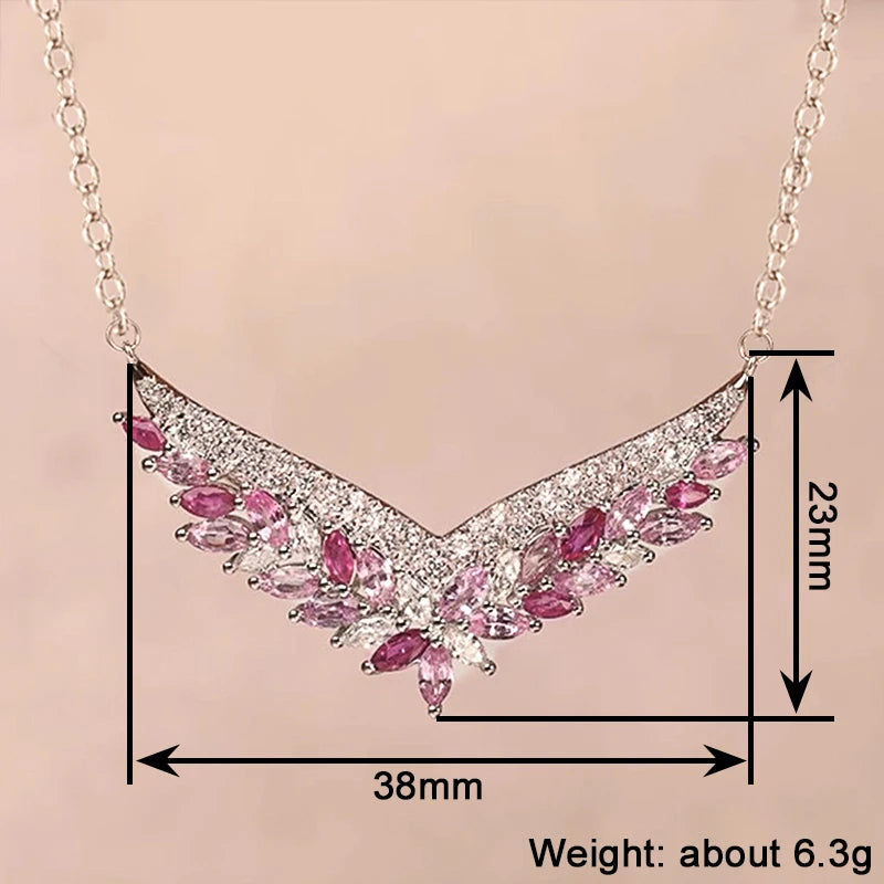 Huitan Wing Design Women Aesthetic Pendant Necklace for Wedding Engagement Gentle Accessories Trendy Party Jewelrywith Shiny CZ