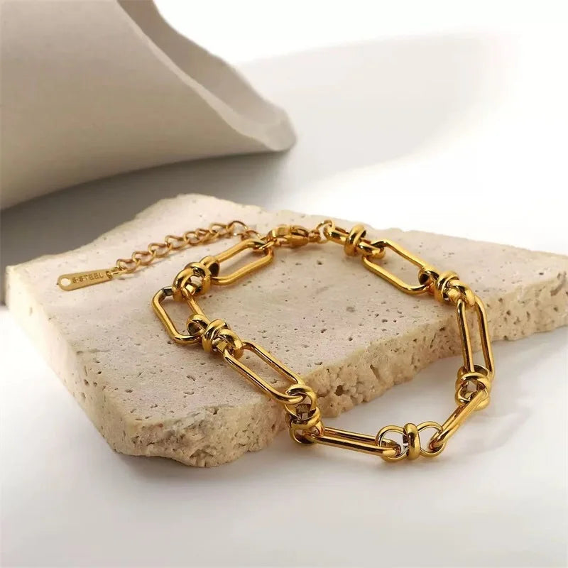 EILIECK 316L Stainless Steel Gold Color Chain Statement Necklace Bracelet For Women Charm Simple Jewelry Bijoux Jewelry Set Gift