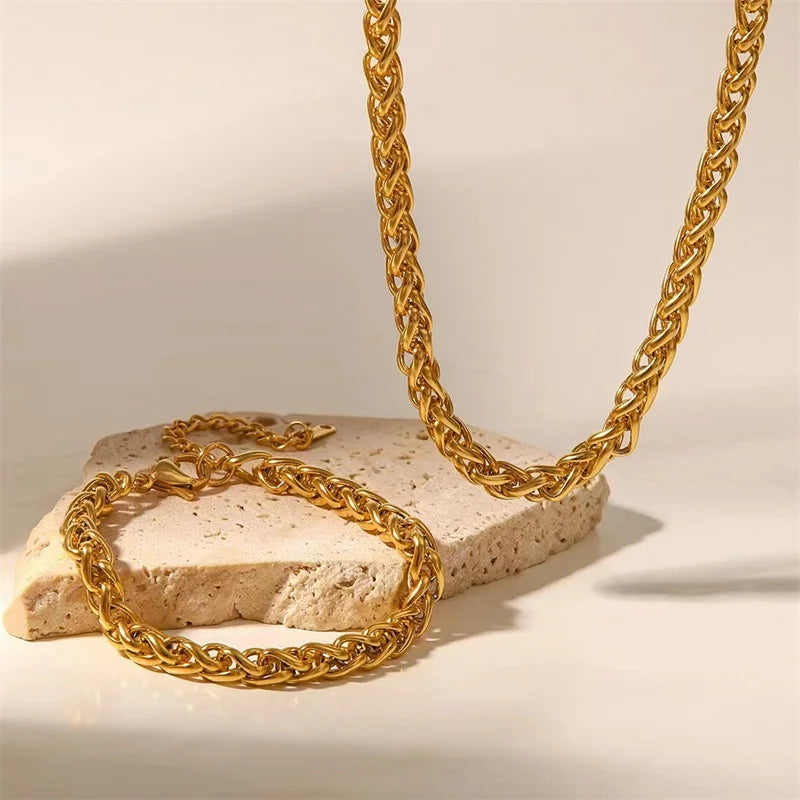 EILIECK 316L Stainless Steel 18K Gold Plated Metal Cuban Chain Statement Necklace Fashion Women Waterproof Neck Chain Jewelry